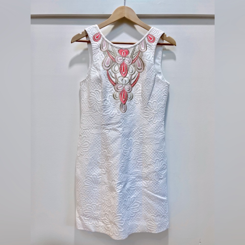 Lily Pulitzer white dress with neon pink & gold embroidery - Excellent condition